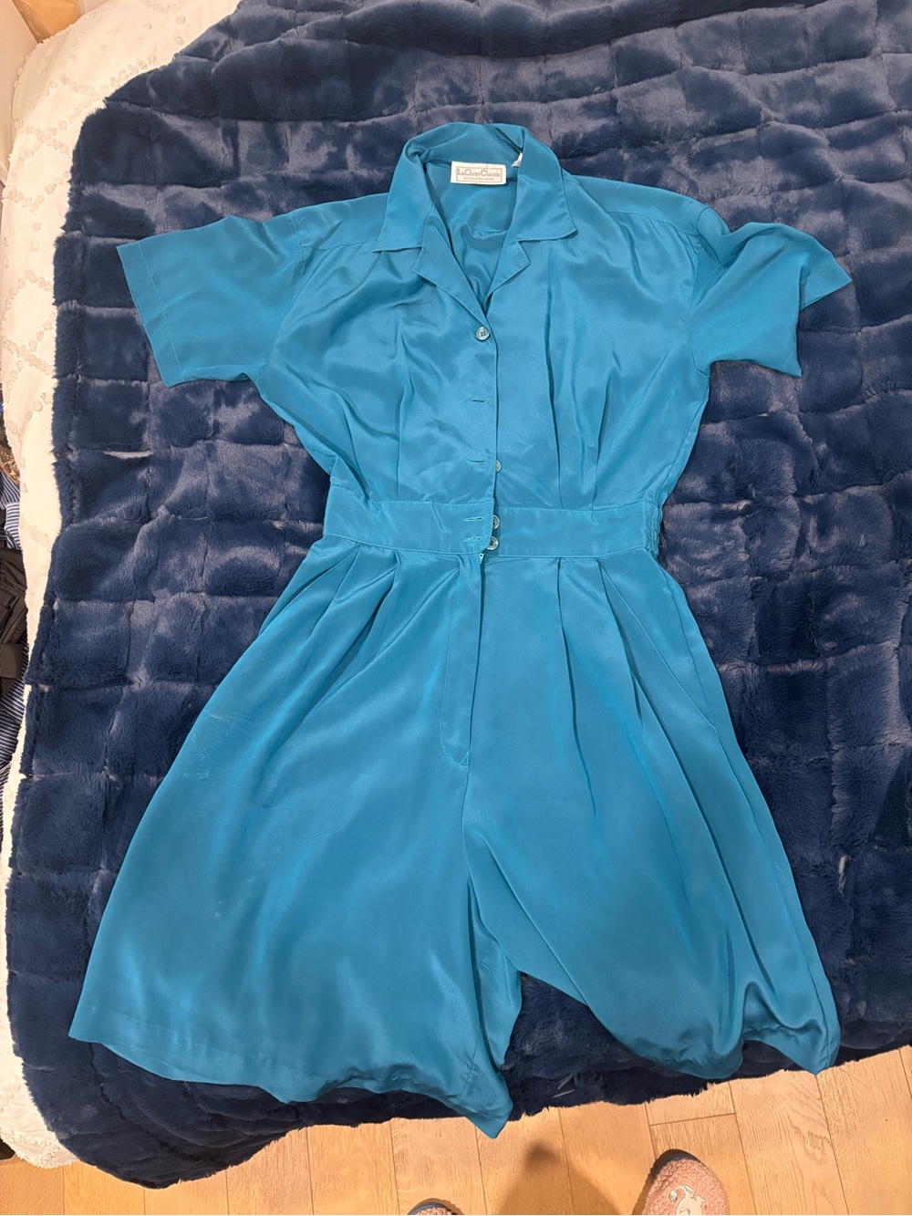 Vintage Teal Short Sleeve Romper